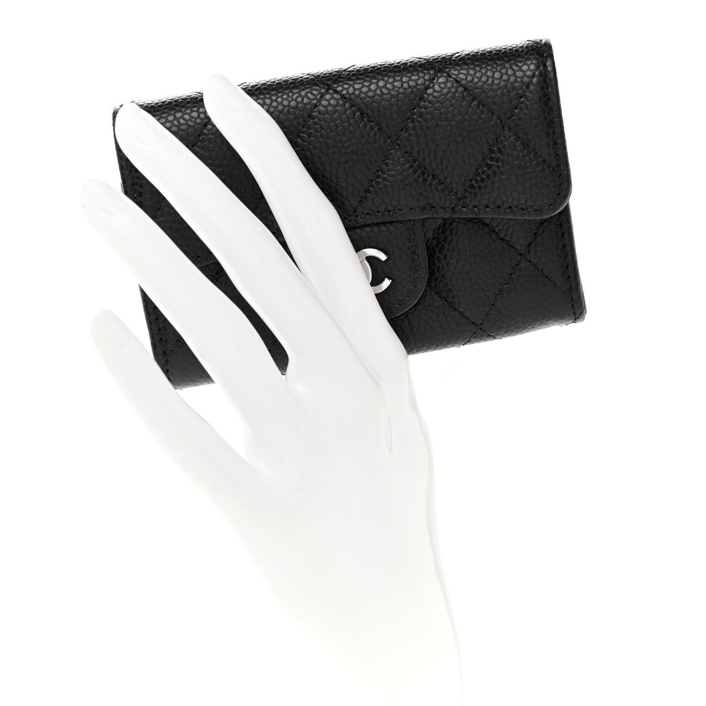 Caviar Quilted Flap Card Holder Wallet Black