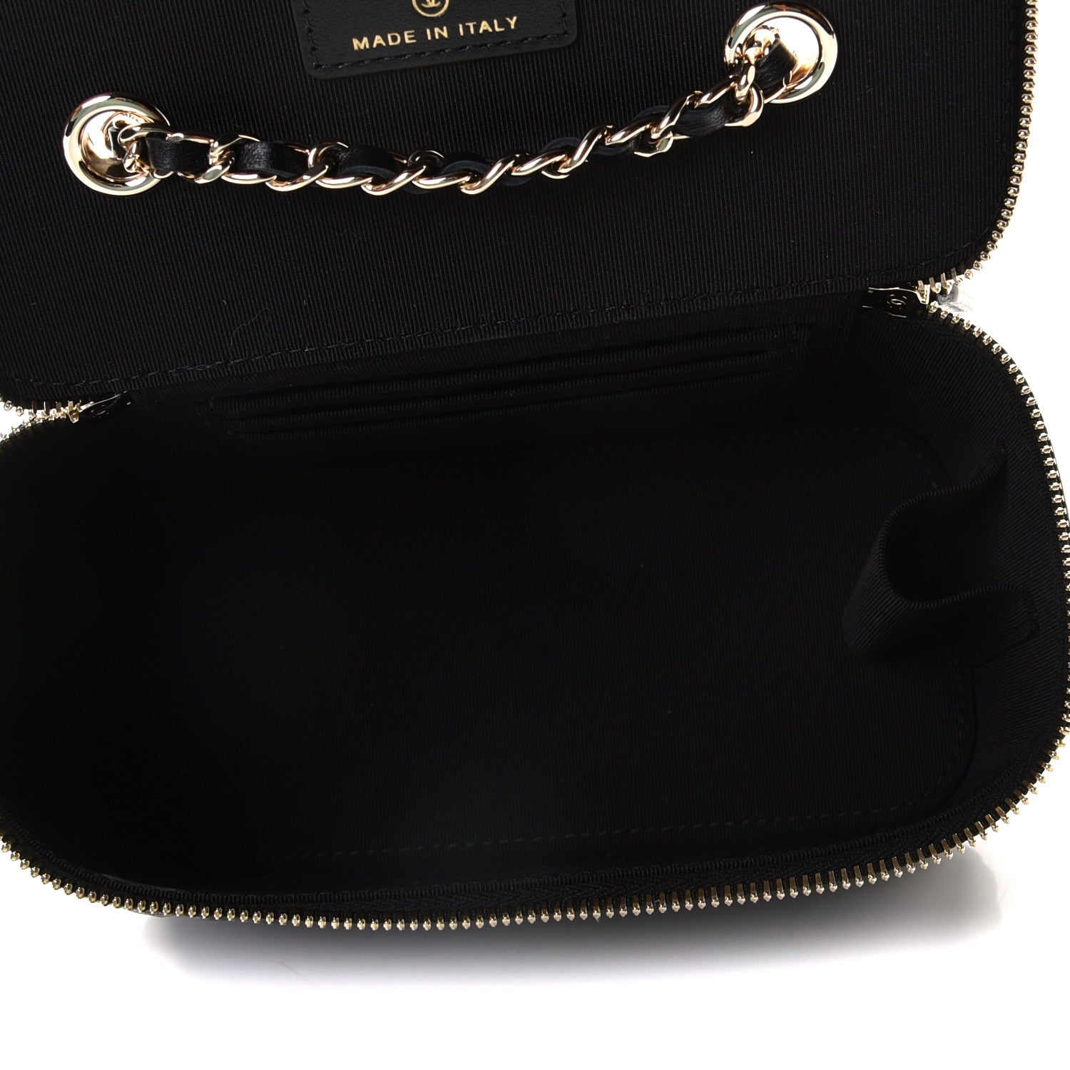 Chanel Lambskin Camellia Embossed Small Vanity Case With Chain Black 6 of 8