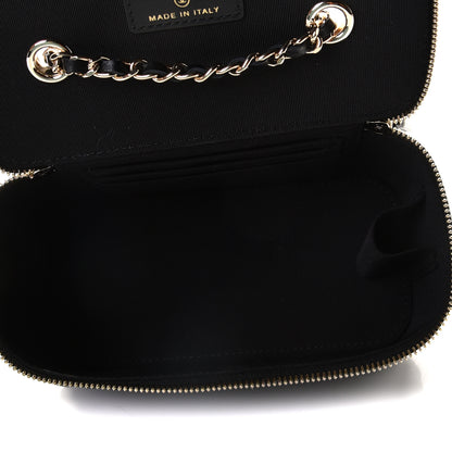 Chanel Lambskin Camellia Embossed Small Vanity Case With Chain Black 6 of 8