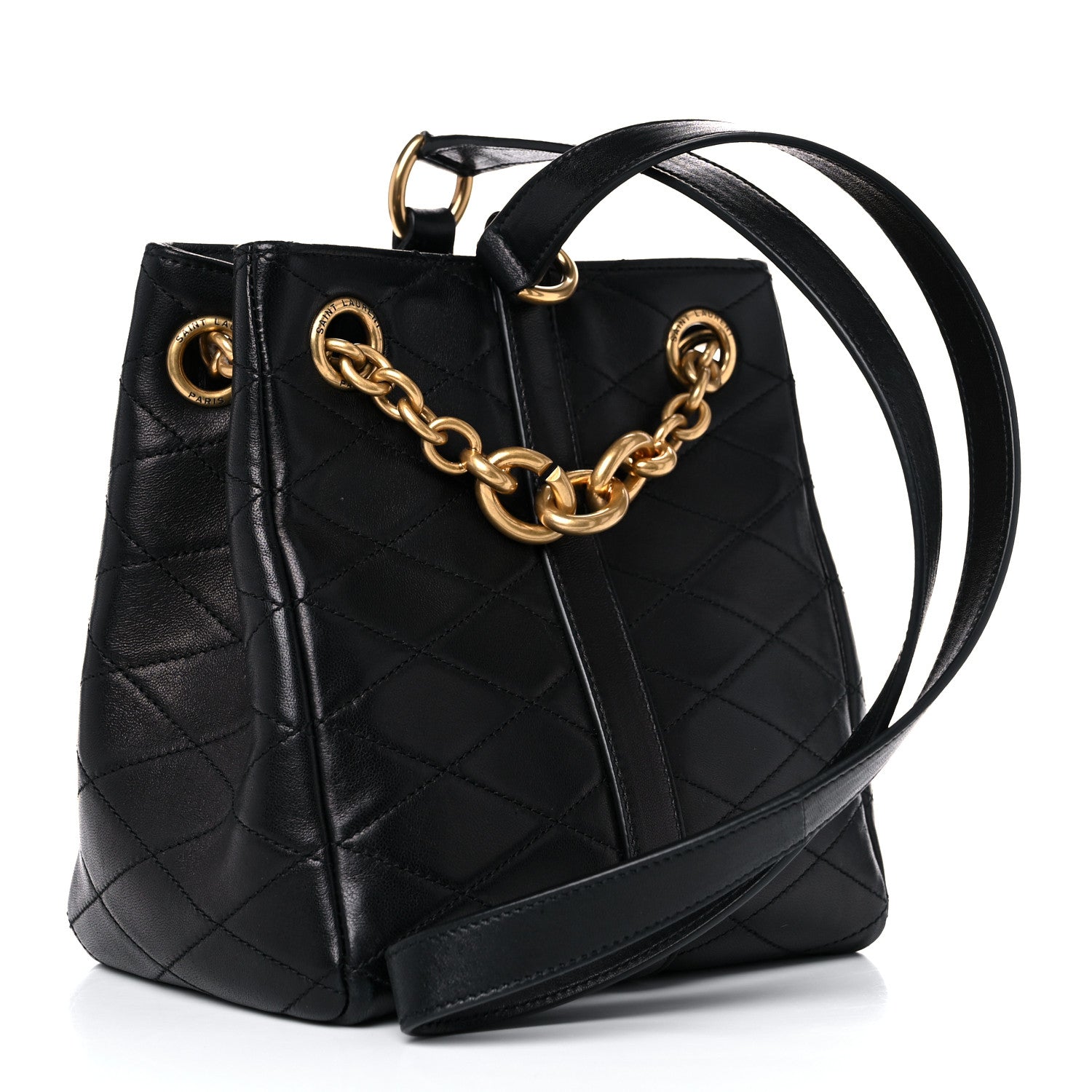 Saint Laurent Lambskin Quilted Mini Le Maillon Bucket Bag Black 3 of 12