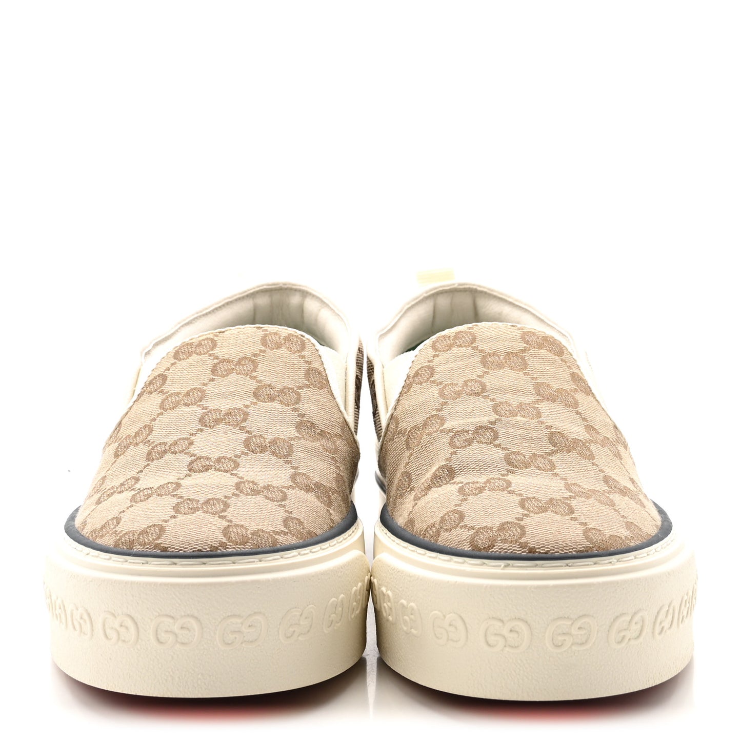 GG Monogram Womens 1977 Tennis Slip On 30mm Sneakers 38.5 Beige Ebony Mystic White