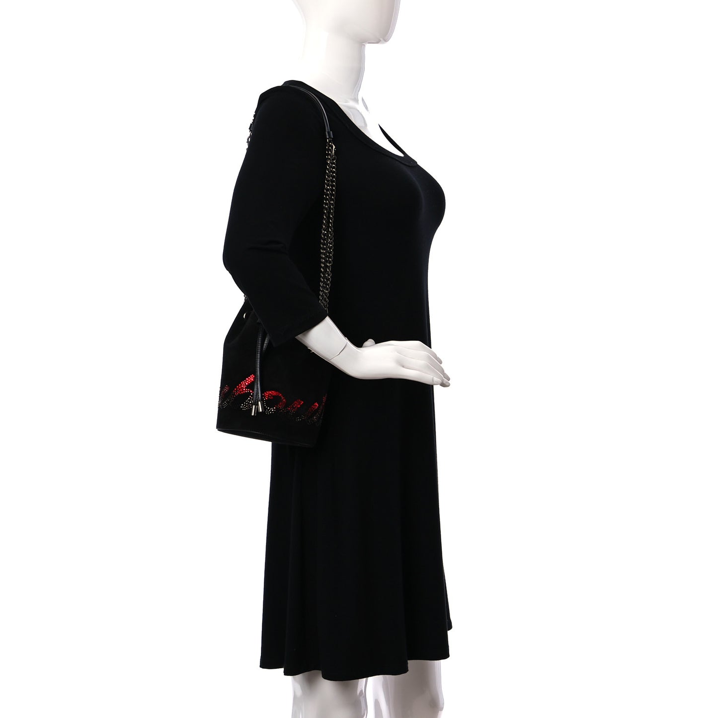 Suede Crystal Marie Jane Bucket Black Red
