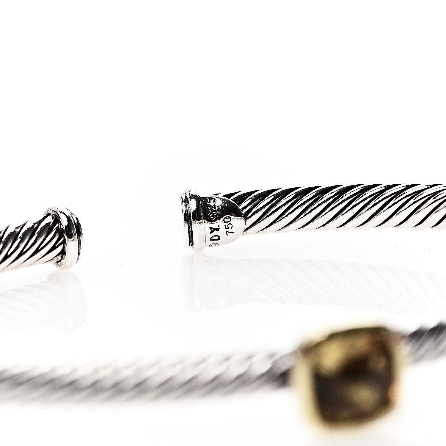 David Yurman Sterling Silver 18K Yellow Gold Citrine 4mm Noblesse Cable Bracelet 3 of 3