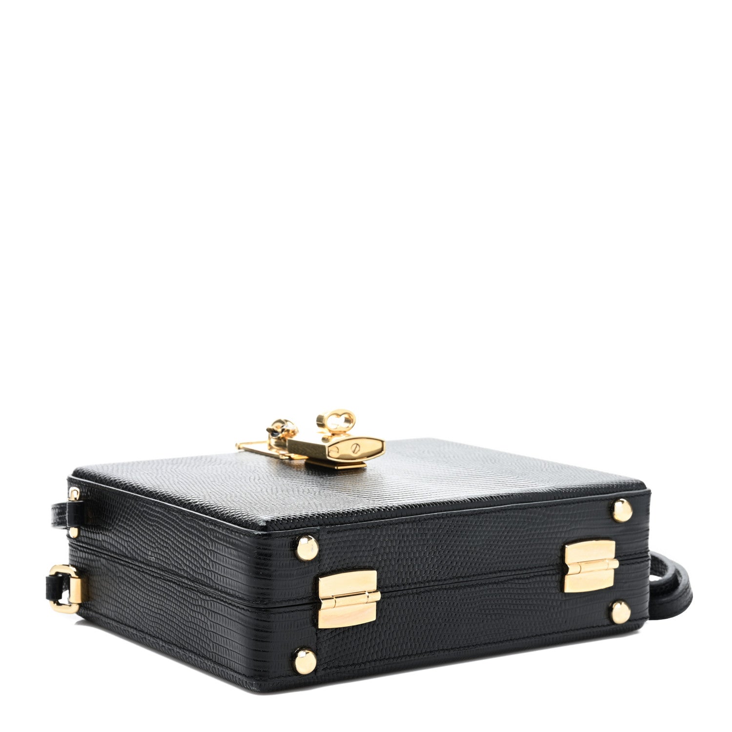 Dolce & Gabbana Calfskin Lizard Embossed Padlock Box Shoulder Bag Black 4 of 9