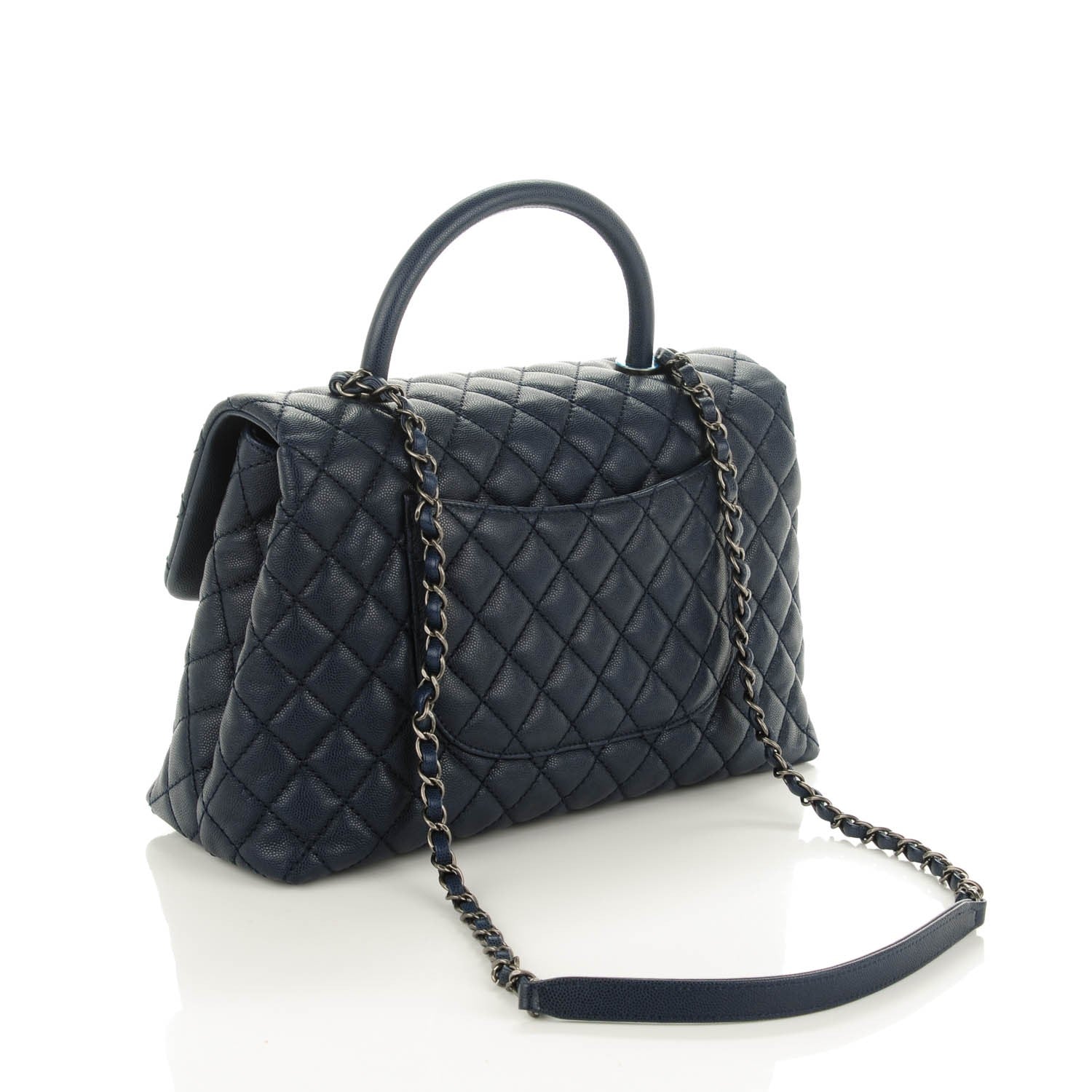 Chanel Caviar Quilted Medium Coco Handle Flap Navy 3 of 7