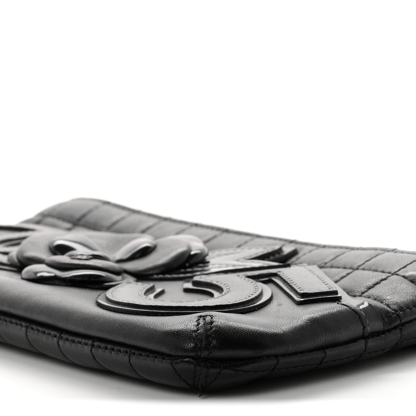 Lambskin Camellia No. 5 Chain Pouch Black