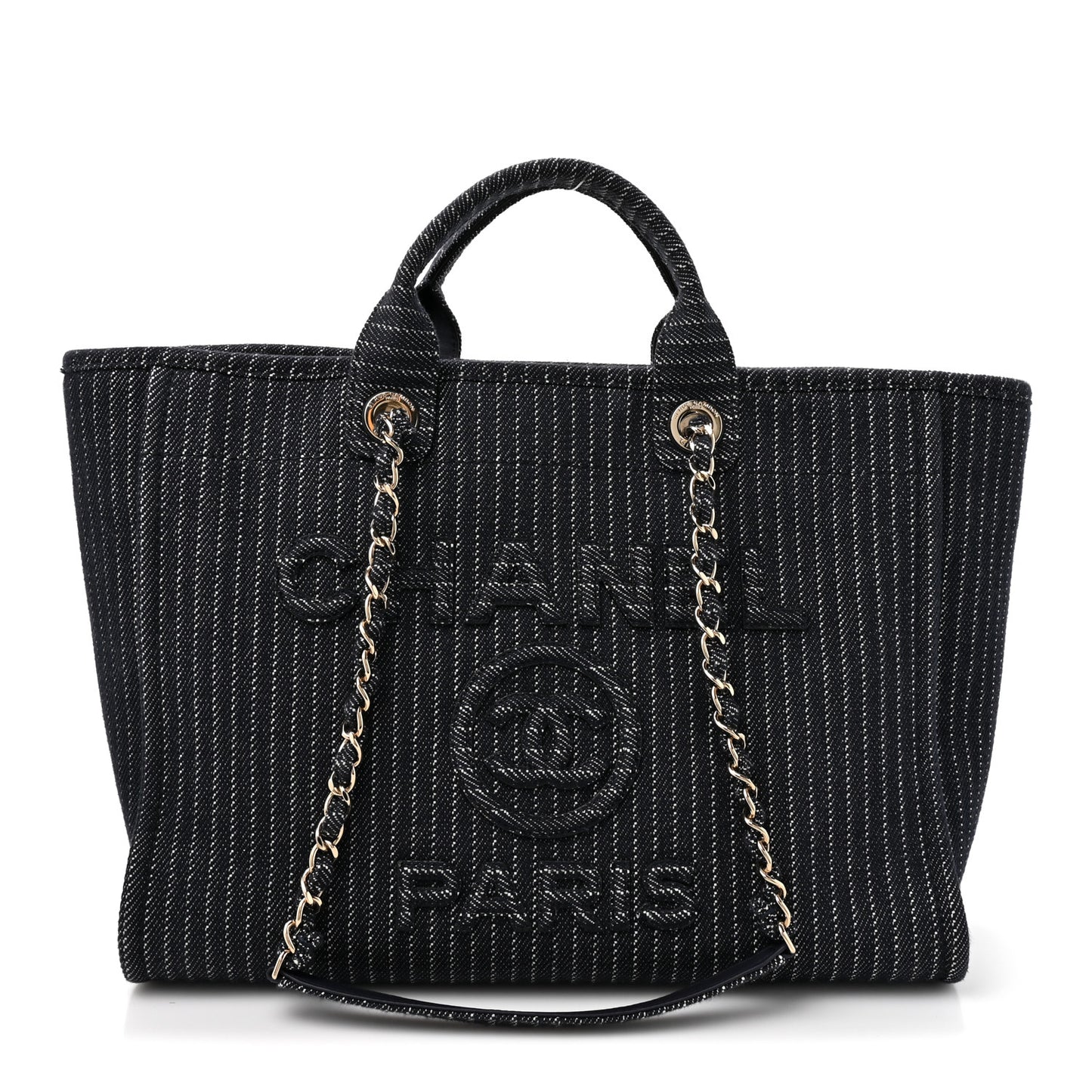 Denim Striped Medium Deauville Tote Blue White