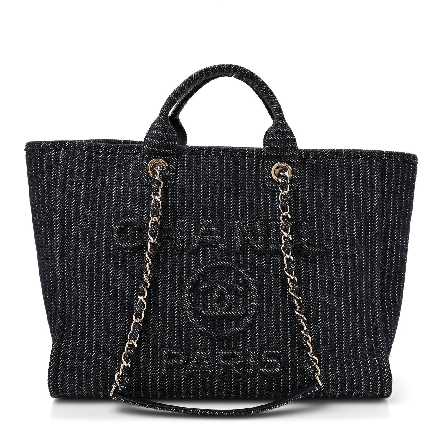 Chanel Denim Striped Medium Deauville Tote Blue White 1 of 11