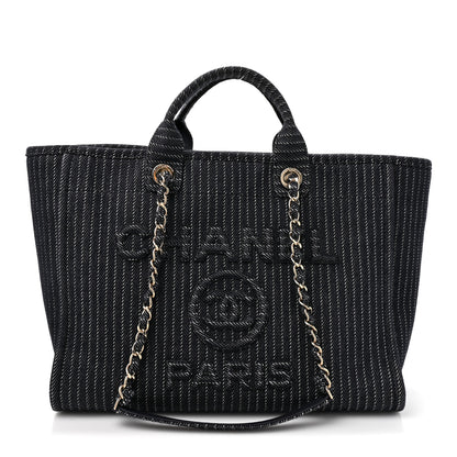 Chanel Denim Striped Medium Deauville Tote Blue White 1 of 11