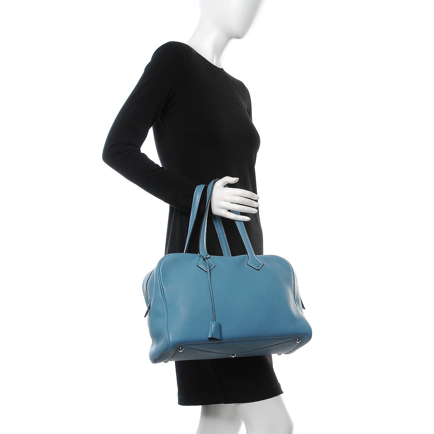 Hermes Taurillon Clemence Victoria II 35 Blue Jean 2 of 8
