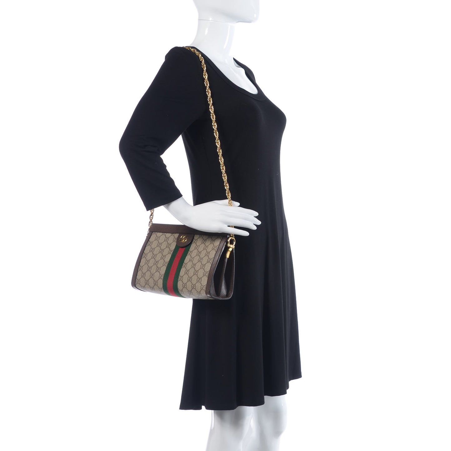 GG Supreme Monogram Web Small Ophidia Chain Shoulder Bag Brown