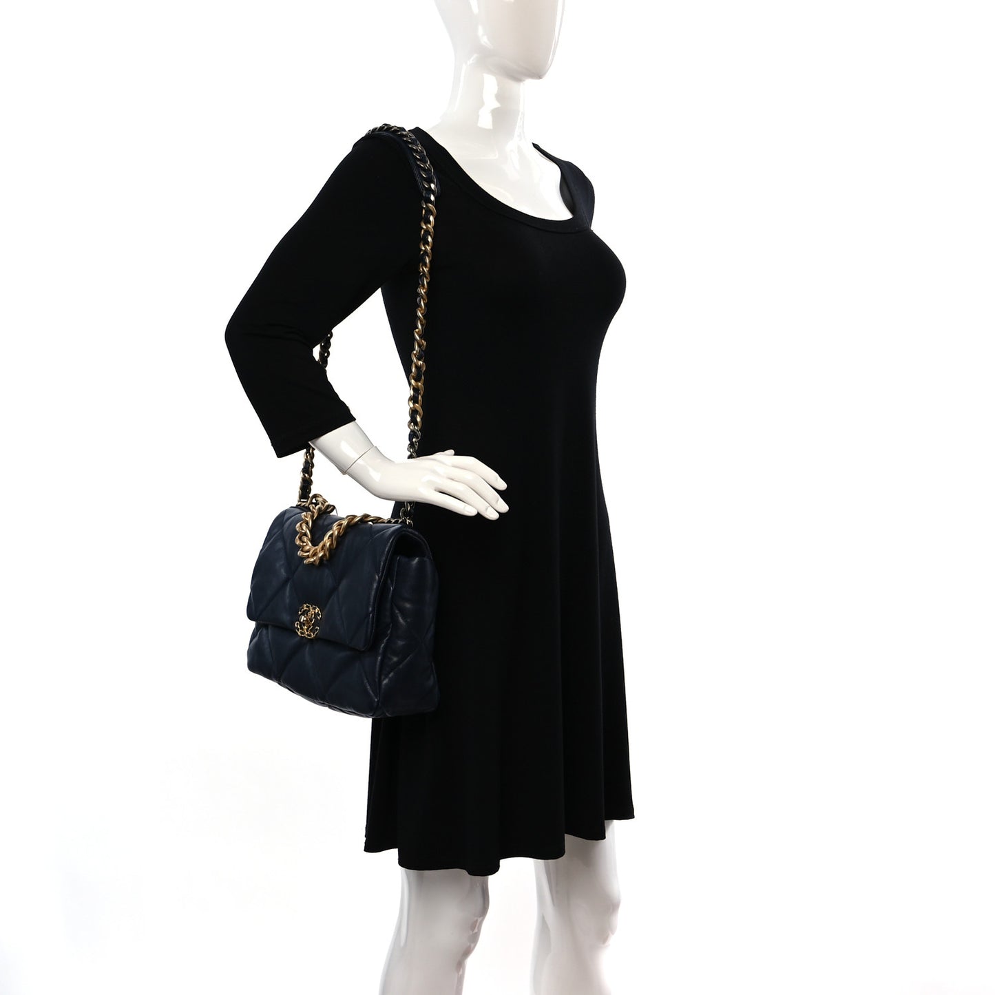Lambskin Quilted Large Chanel 19 Flap Navy Blue