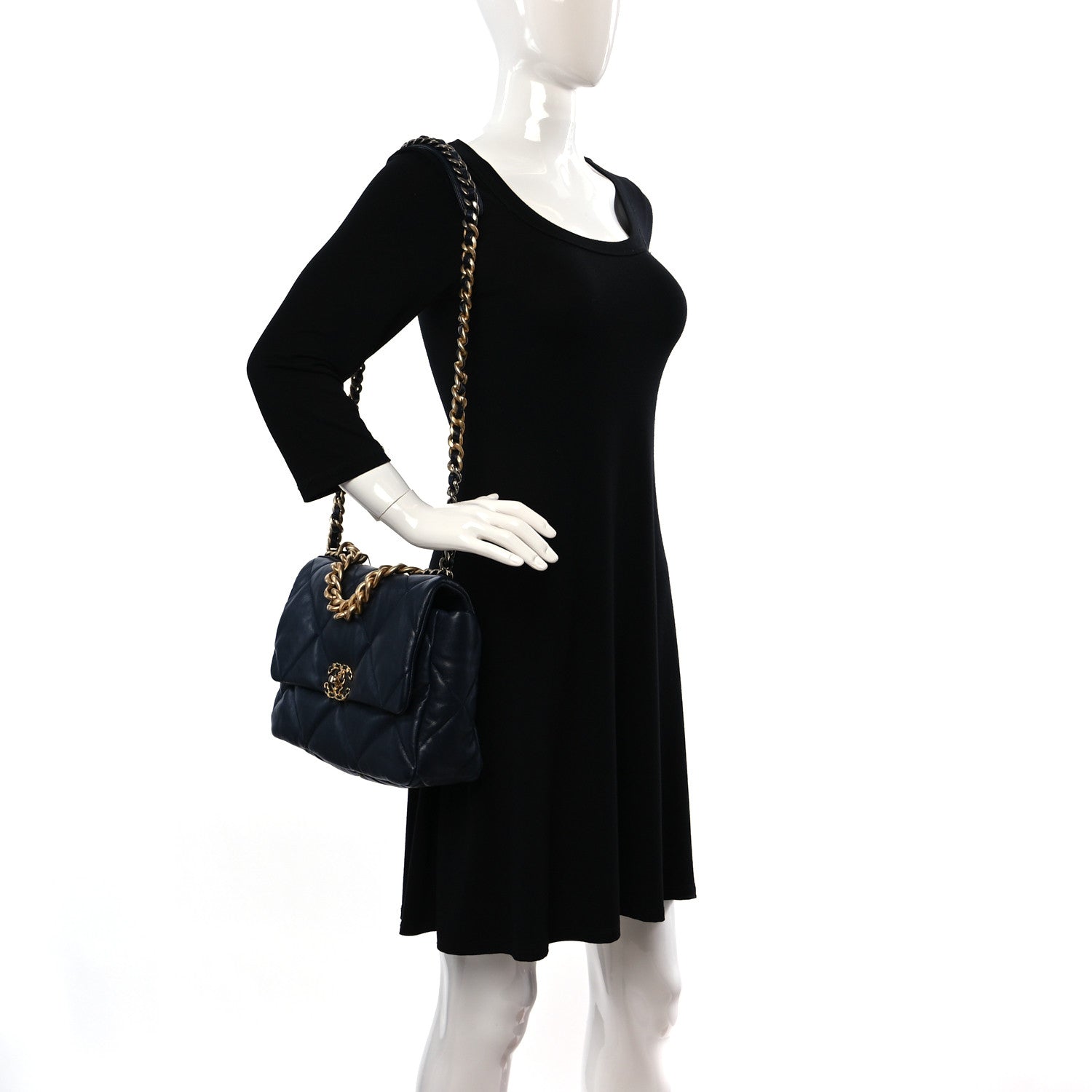 Chanel Lambskin Quilted Large Chanel 19 Flap Navy Blue 2 of 9