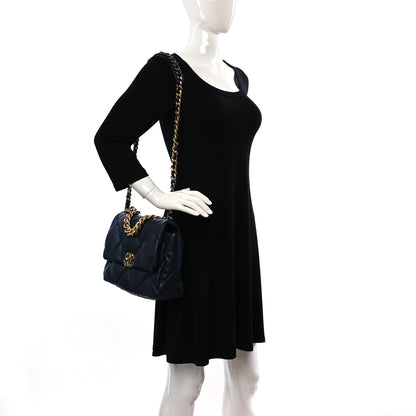 Chanel Lambskin Quilted Large Chanel 19 Flap Navy Blue 2 of 9