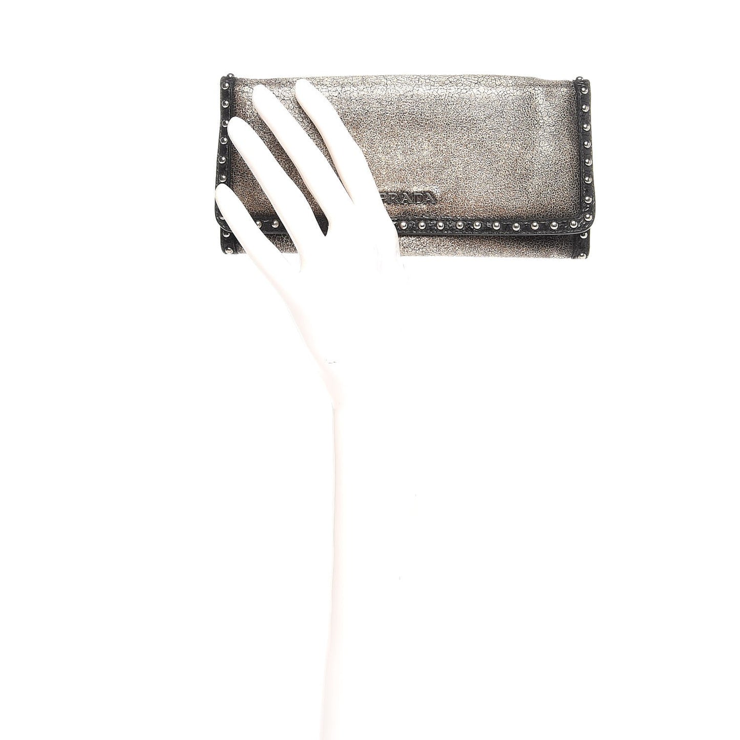 Craquele Studded Continental Flap Wallet Creta Black