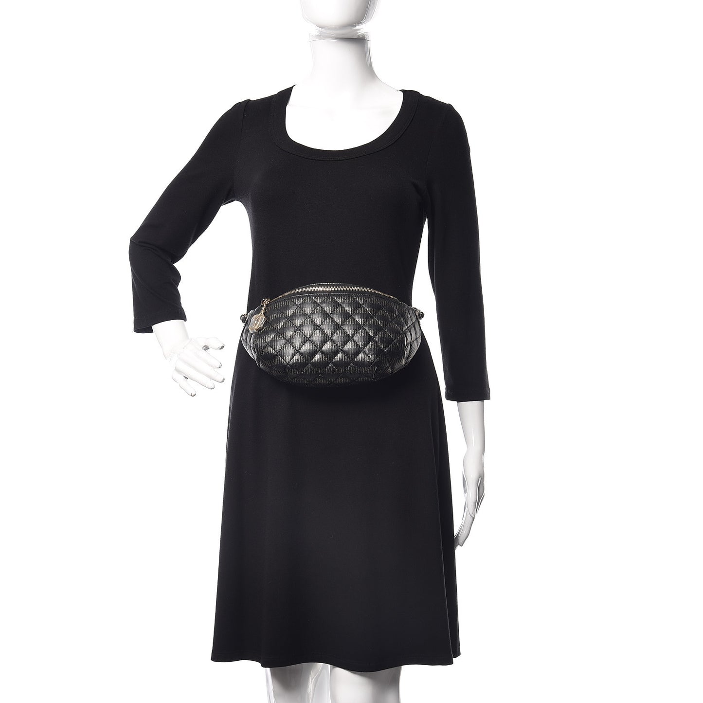 Calfskin Quilted Waist Bag Black Gold