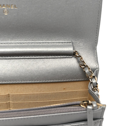 Chanel Metallic Goatskin Quilted Timeless CC Wallet On Chain WOC Silver 10 of 11