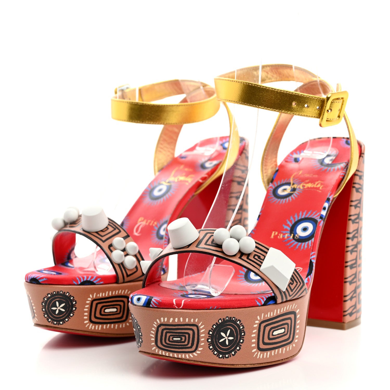 Christian Louboutin Calfskin Movida Athina Printed 130 Platform Sandals 40.5 Brown Multicolor 3 of 8