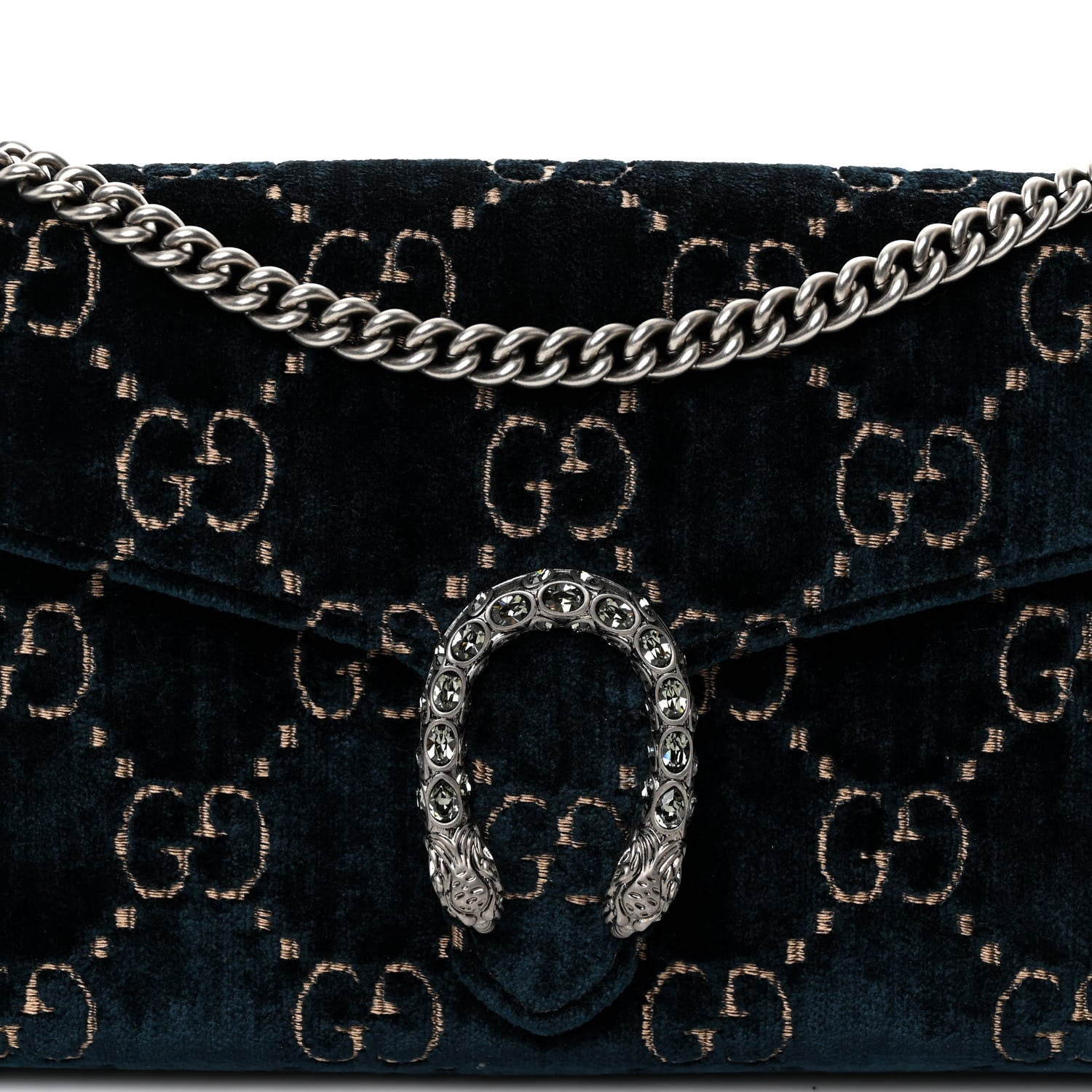 Gucci Velvet Crystal GG Monogram Mini Dionysus Chain Wallet Blue Beige Black 8 of 10