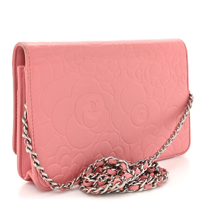 Chanel Lambskin Camellia Embossed Wallet on Chain WOC Pink 3 of 19