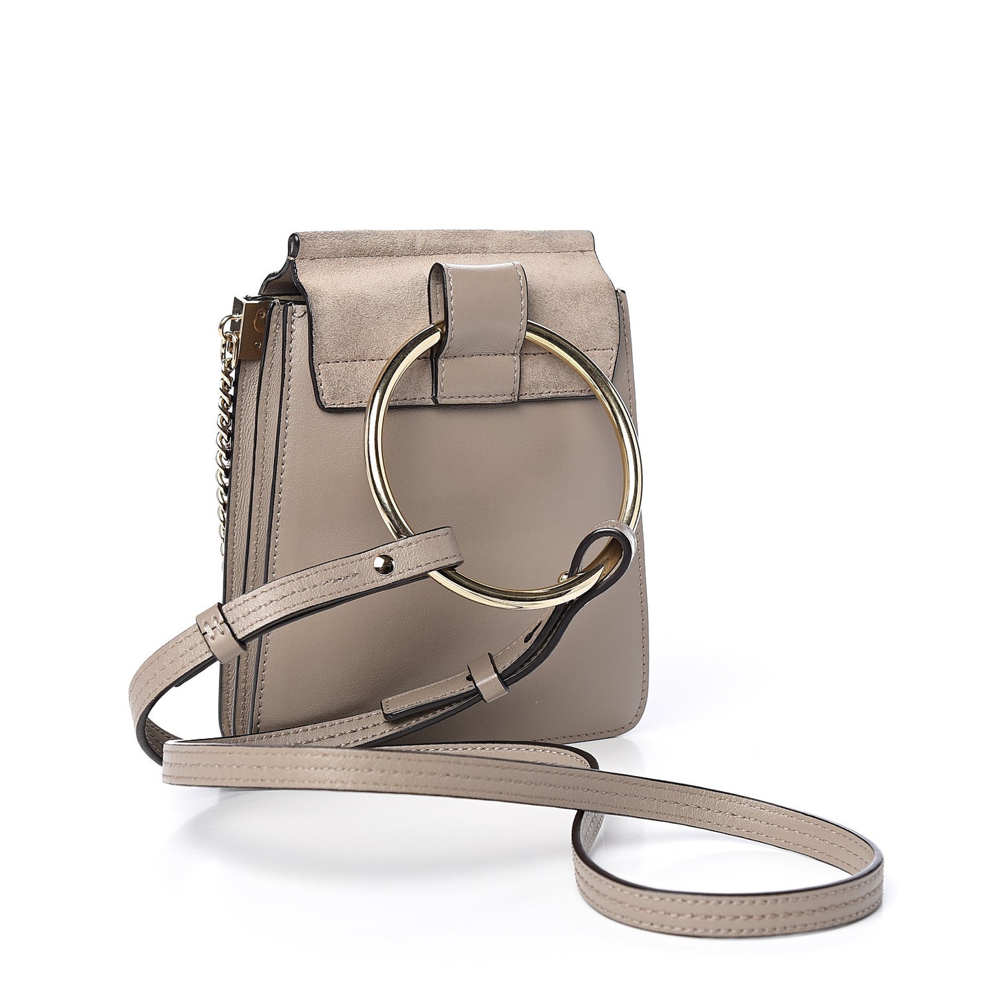Suede Calfskin Mini Faye Bracelet Bag Motty Grey