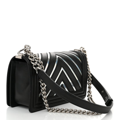 Chanel Lambskin Iridescent PVC Chevron Quilted Medium Boy Flap Black Silver 3 of 10