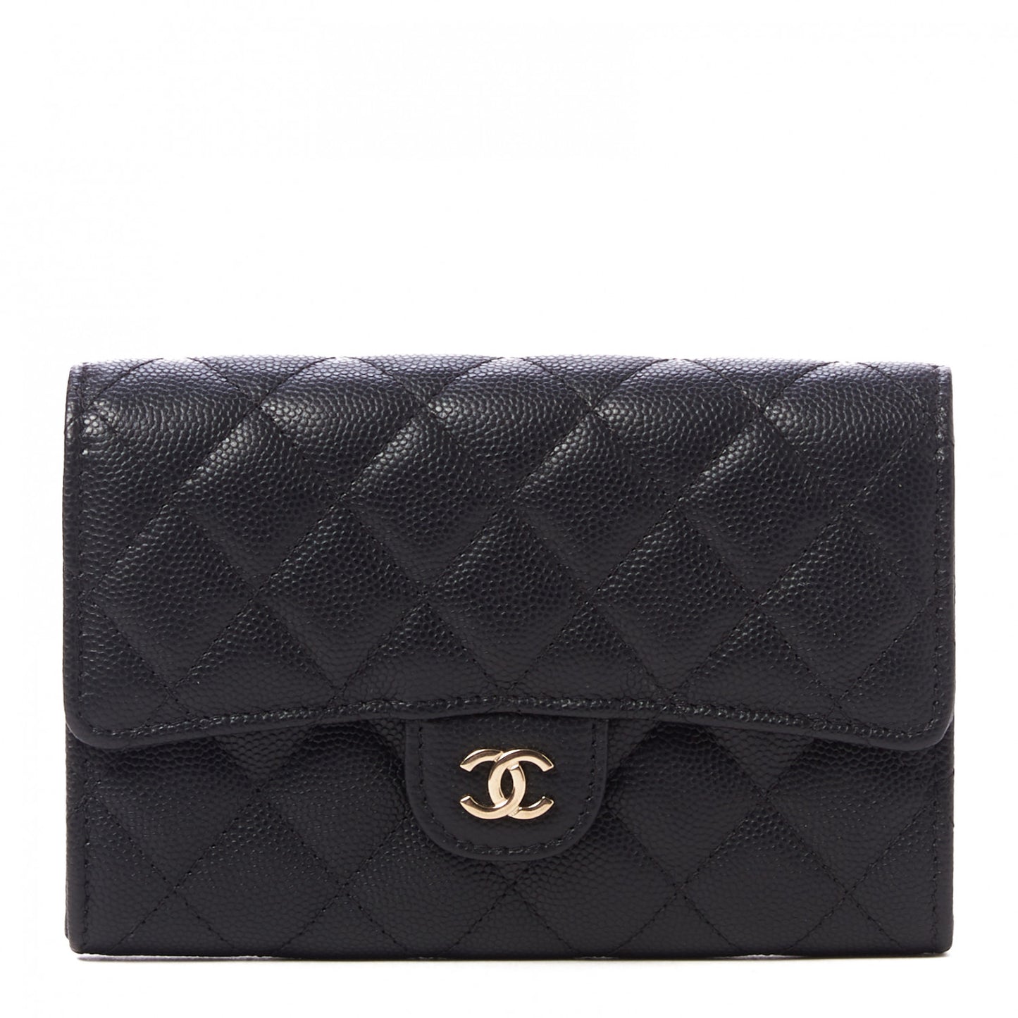 Caviar Quilted Large Gusset Flap Wallet Black