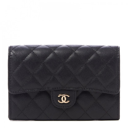 Chanel Caviar Quilted Large Gusset Flap Wallet Black 1 of 9