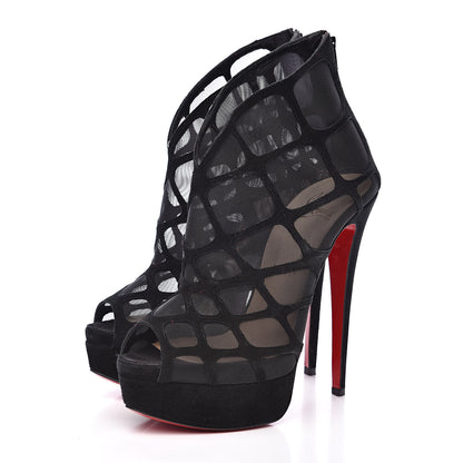 Christian Louboutin Suede Mesh Altarakna 150 Peep Toe Platform Booties 36.5 Black 3 of 8
