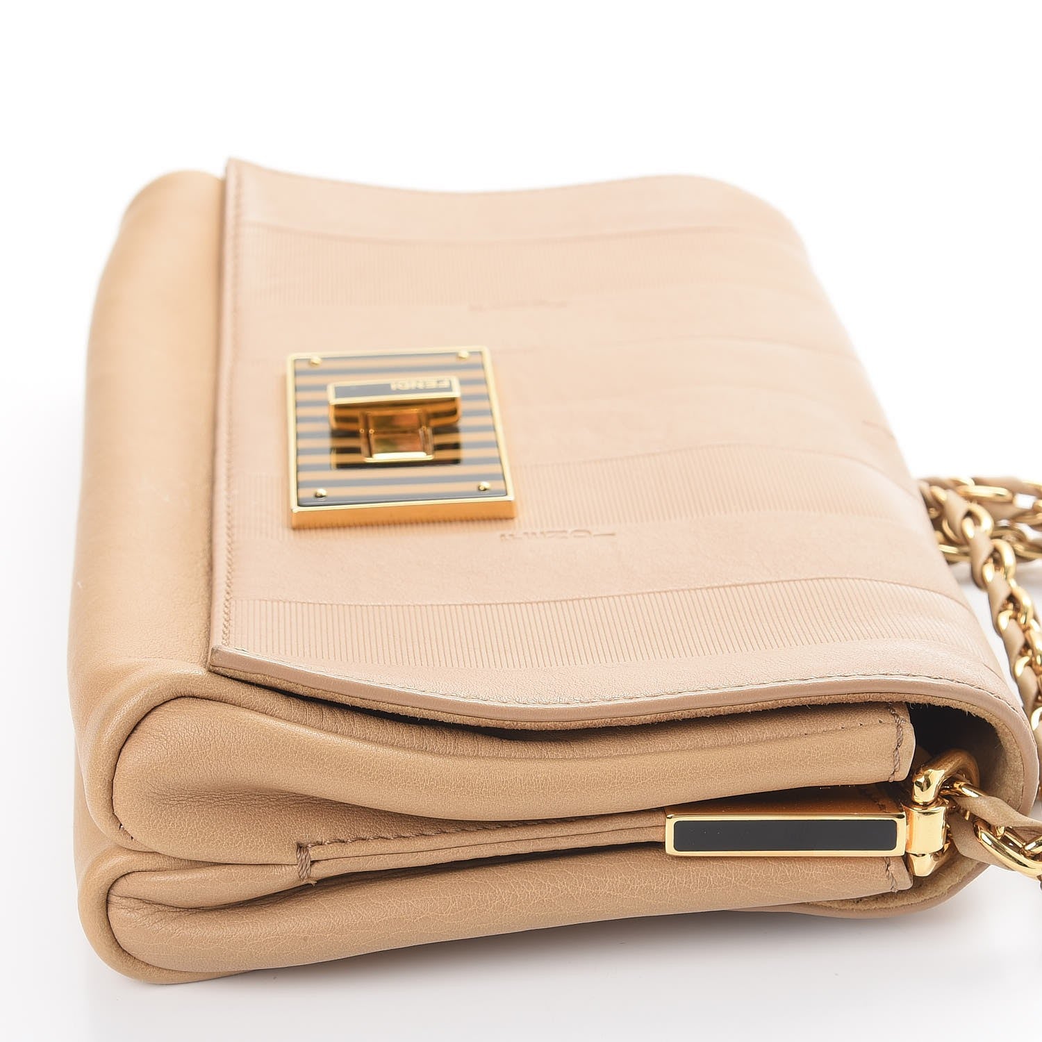 Fendi Calfskin Paris Pequin Small Shoulder Bag Beige 13 of 14