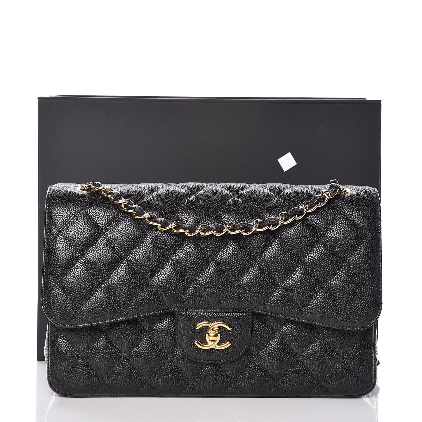 Caviar Quilted Jumbo Double Flap Black