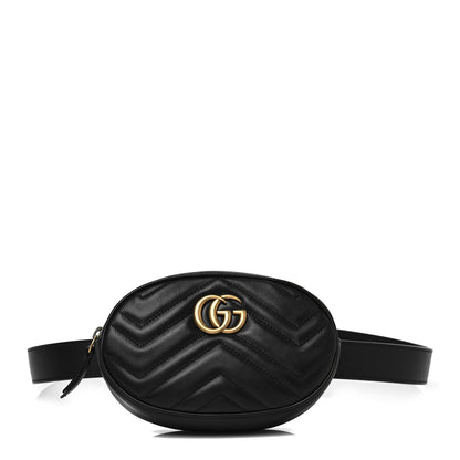 Gucci Calfskin Matelasse GG Marmont Belt Bag 85 34 Black 1 of 15