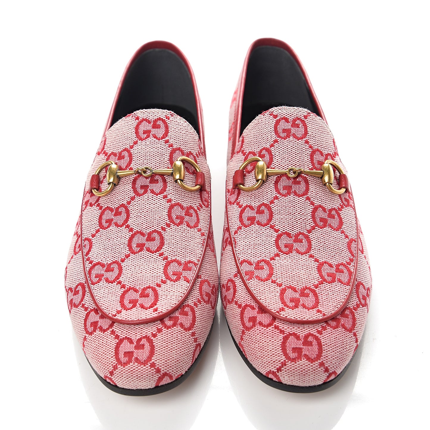 Canvas GG Monogram Horsebit Womens Jordaan Loafers 36 Gardenia Hibiscus Red