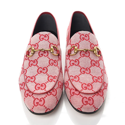 Gucci Canvas GG Monogram Horsebit Womens Jordaan Loafers 36 Gardenia Hibiscus Red 9 of 10