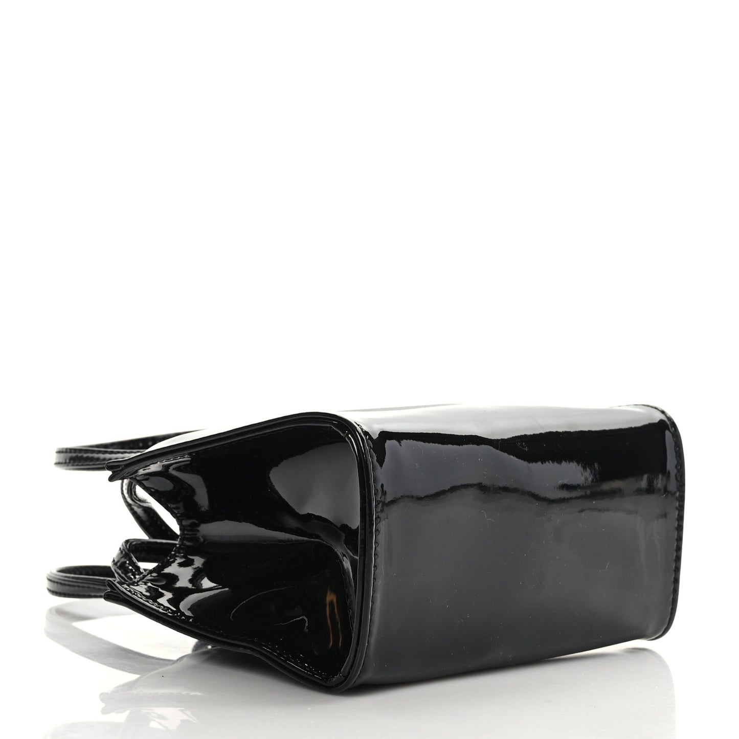 Patent Vegan Leather Small Shopping Bag Black