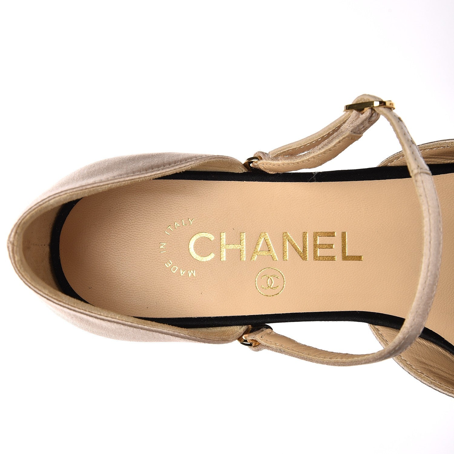 Chanel Satin Cap Toe CC Flats 37 Beige Black 6 of 9