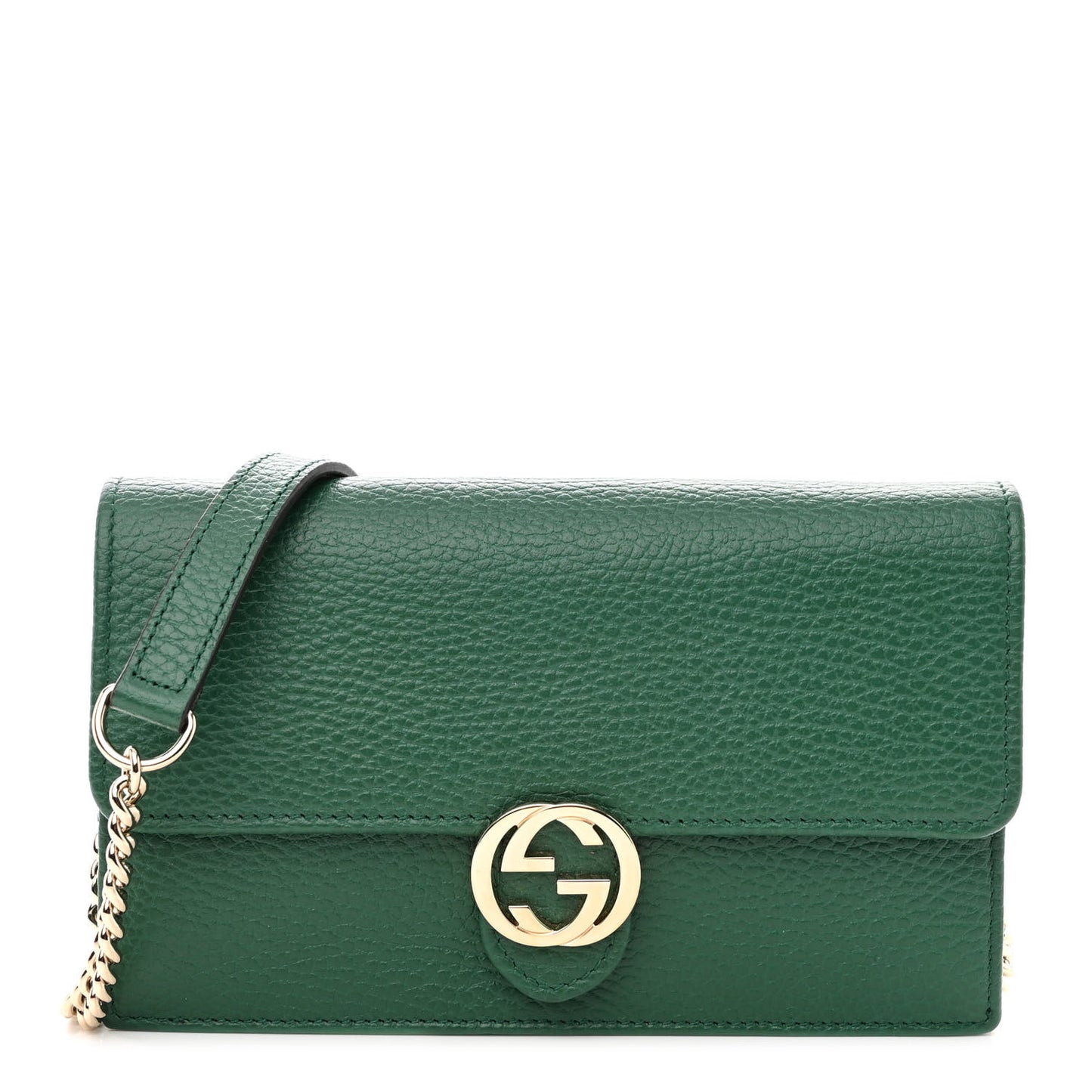 Dollar Calfskin Interlocking G Chain Wallet Emerald