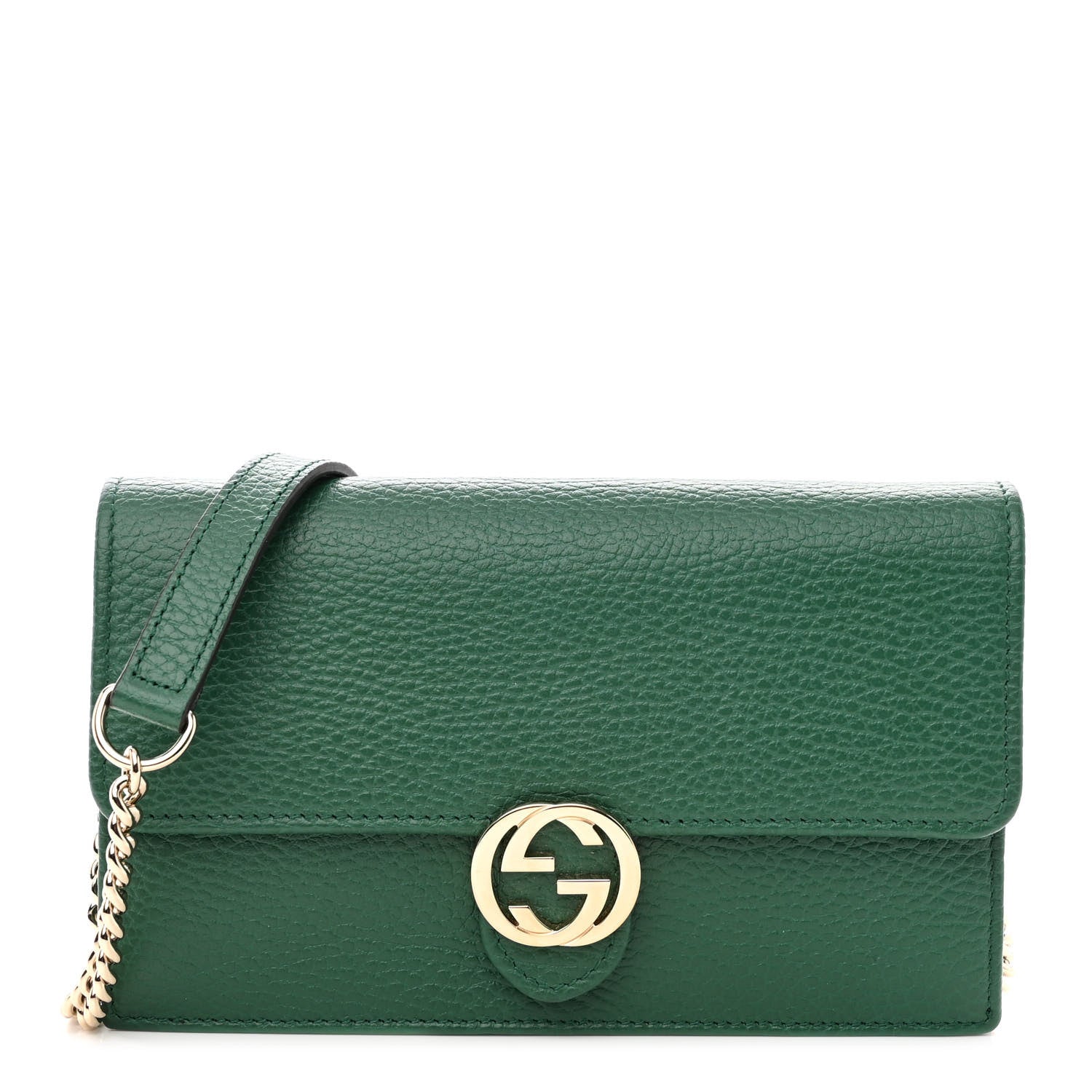 Gucci Dollar Calfskin Interlocking G Chain Wallet Emerald 1 of 9