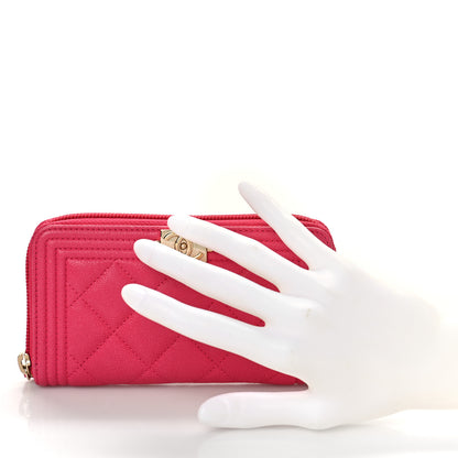 Chanel Caviar Quilted Small Boy Zip Around Wallet Fuchsia 2 of 10