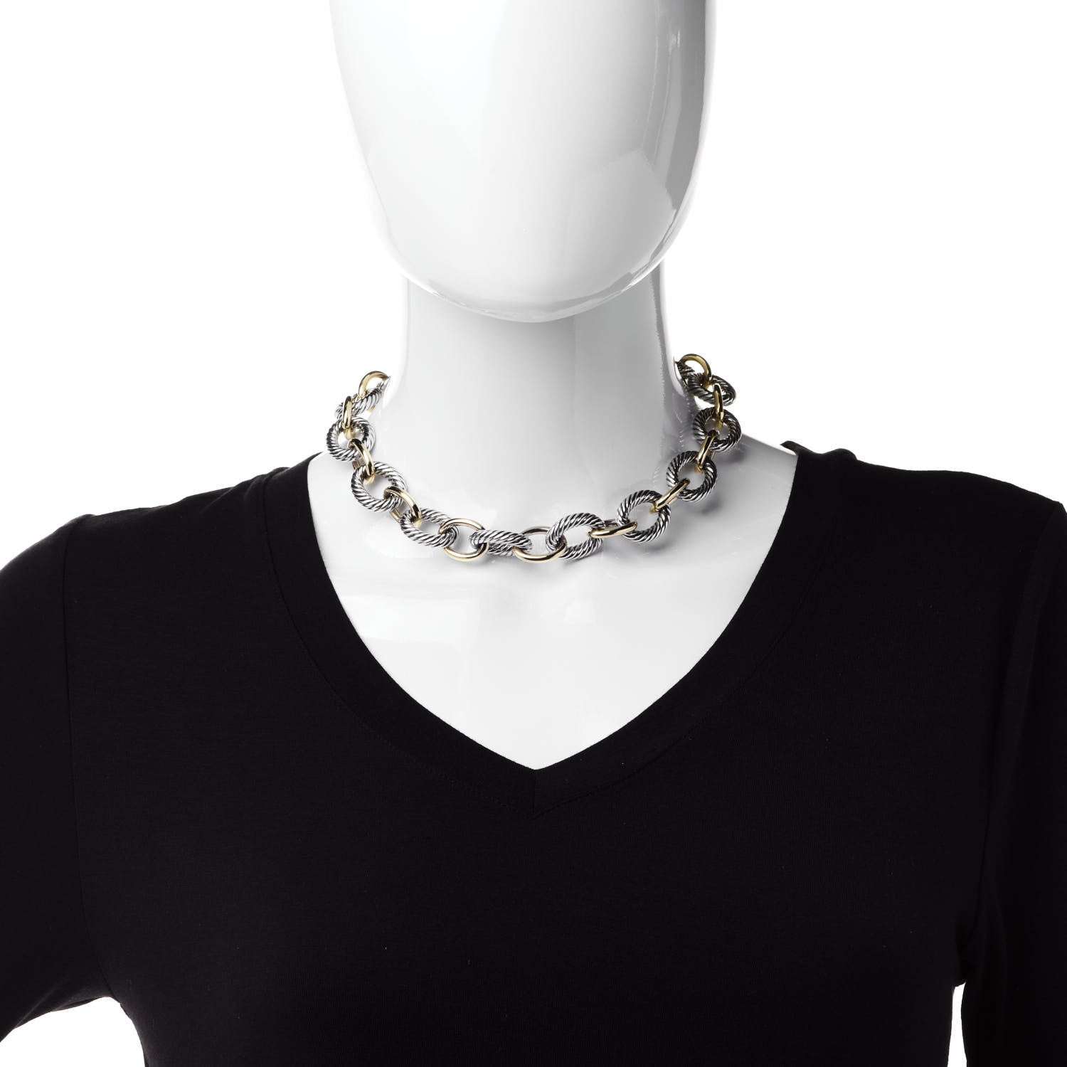 David Yurman Sterling Silver 18K Yellow Gold 18mm Oval Link Necklace 2 of 6