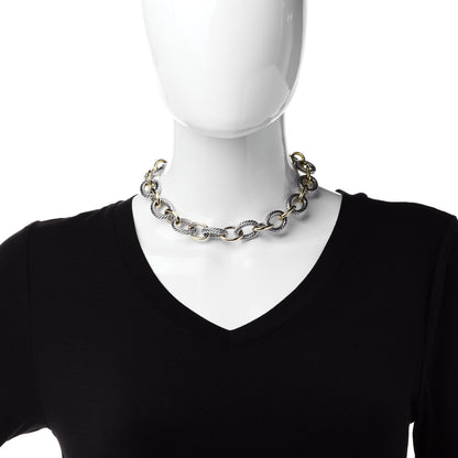 David Yurman Sterling Silver 18K Yellow Gold 18mm Oval Link Necklace 2 of 6