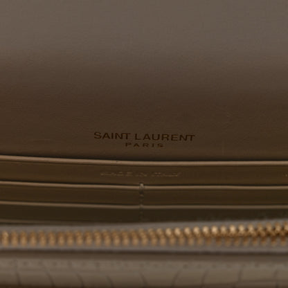 Saint Laurent Calfskin Crocodile Embossed Monogram Sunset Chain Wallet Blanc Vintage 6 of 10