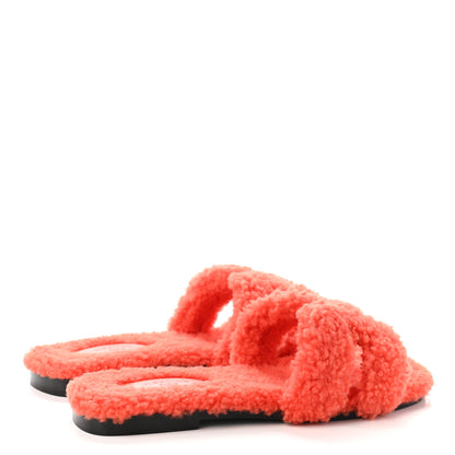 Hermes Woolskin Oran Sandals 37.5 Orange 4 of 8