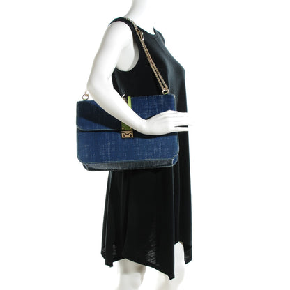 Valentino Garavani Denim Extra Large Glam Lock Rockstud Flap Blue 2 of 7