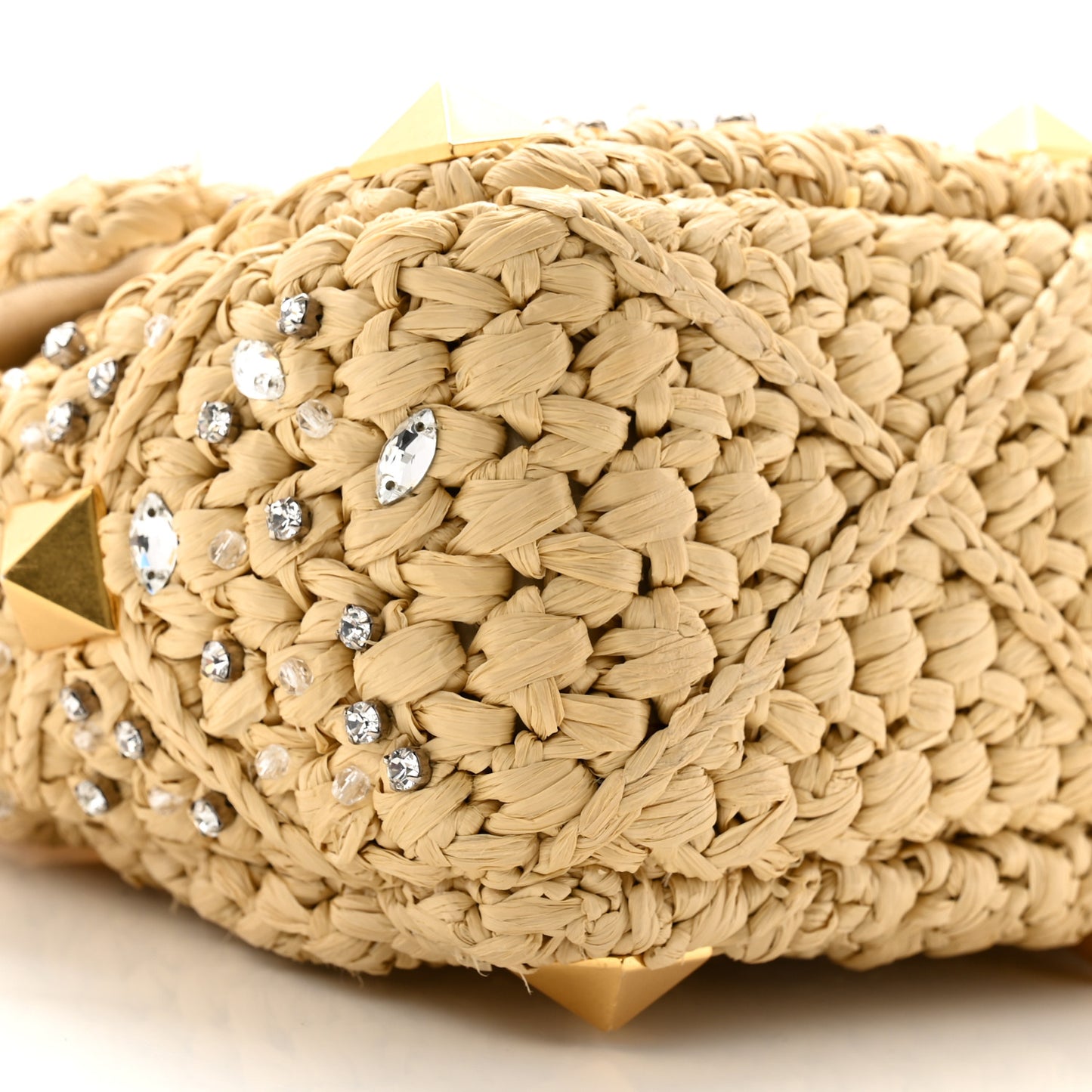 Raffia Crystal Medium Roman Stud Shoulder Bag Naturale Crystal