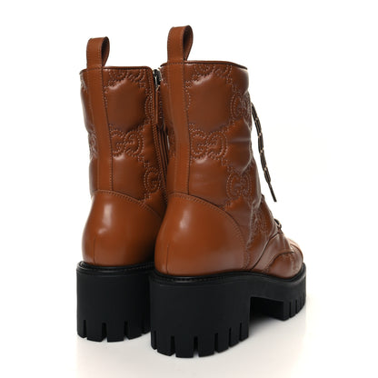 Gucci Cordovan Lux Nappa GG Matelasse Lace Up 60mm Combat Boots 36 Dark Hazel Brown 4 of 7