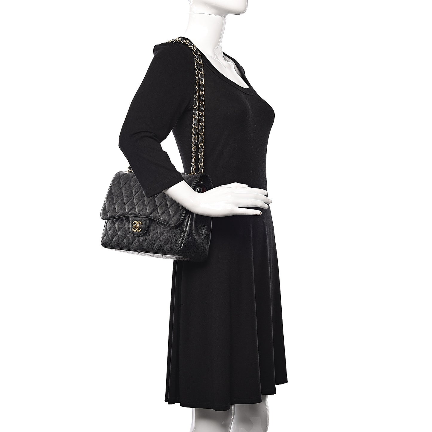 Caviar Quilted Jumbo Double Flap Black