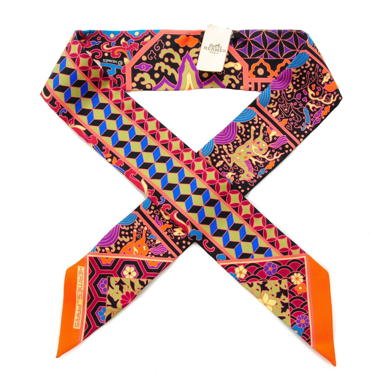 Hermes Silk Collections Imperiales Twilly Orange Fuchsia Black 1 of 6