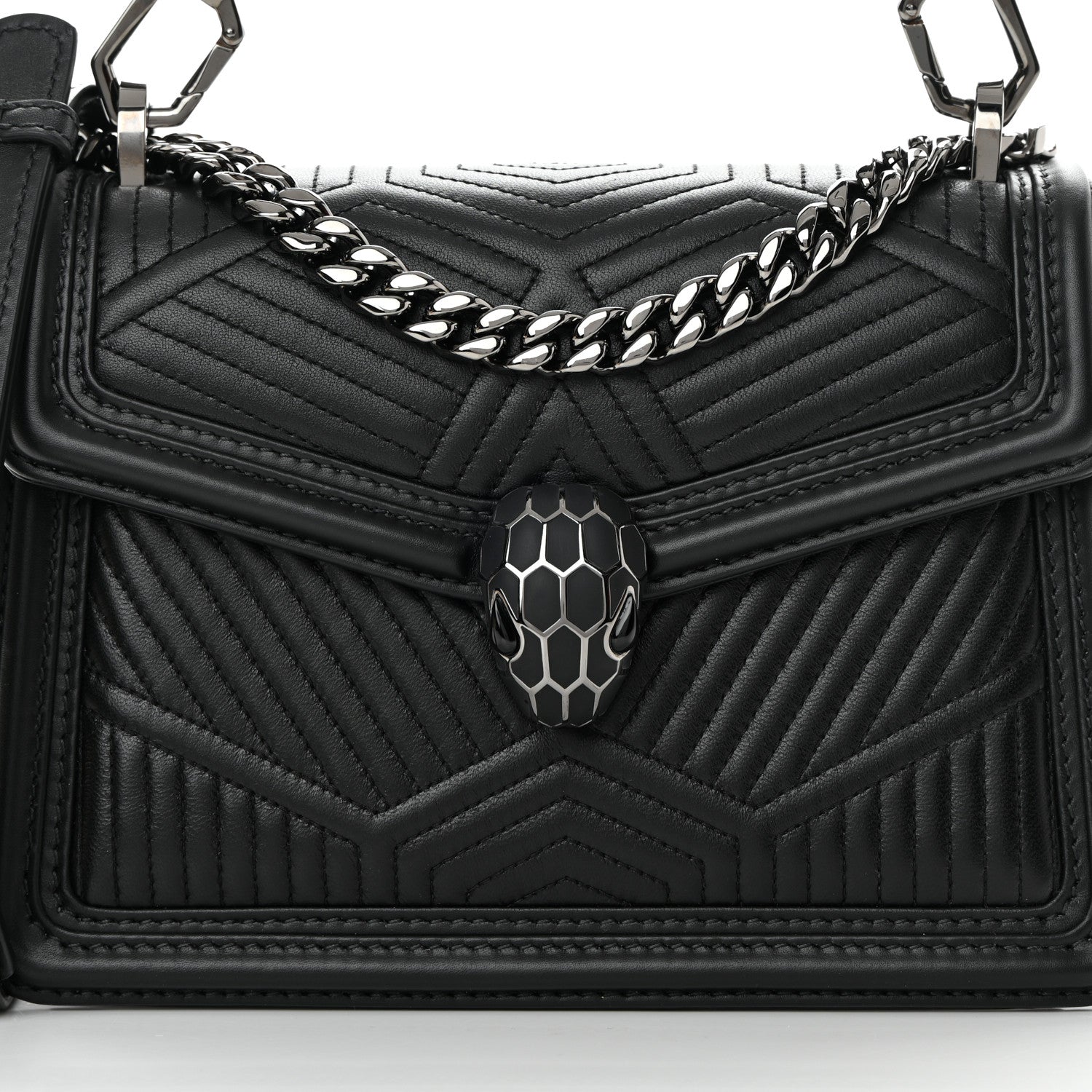 Bulgari Quilted Nappa Smooth Calfskin Serpenti Forever Diamond Blast Shoulder Bag Black 7 of 13