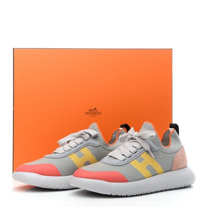 Hermes Knit Suede Goatskin Womens Crew Sneakers 36.5 Multicolor Gris Orange 8 of 8